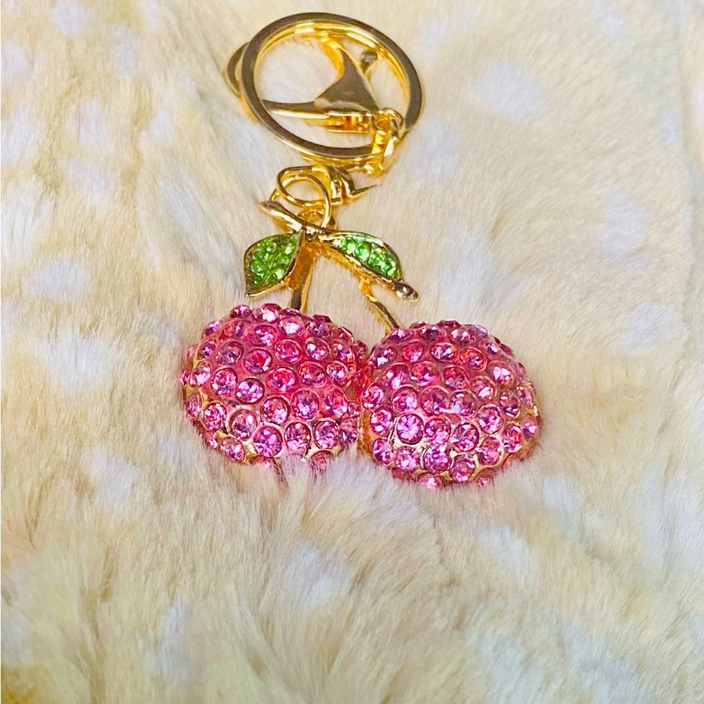 Elle Pink Cherries Rhinestone Purse Charm
